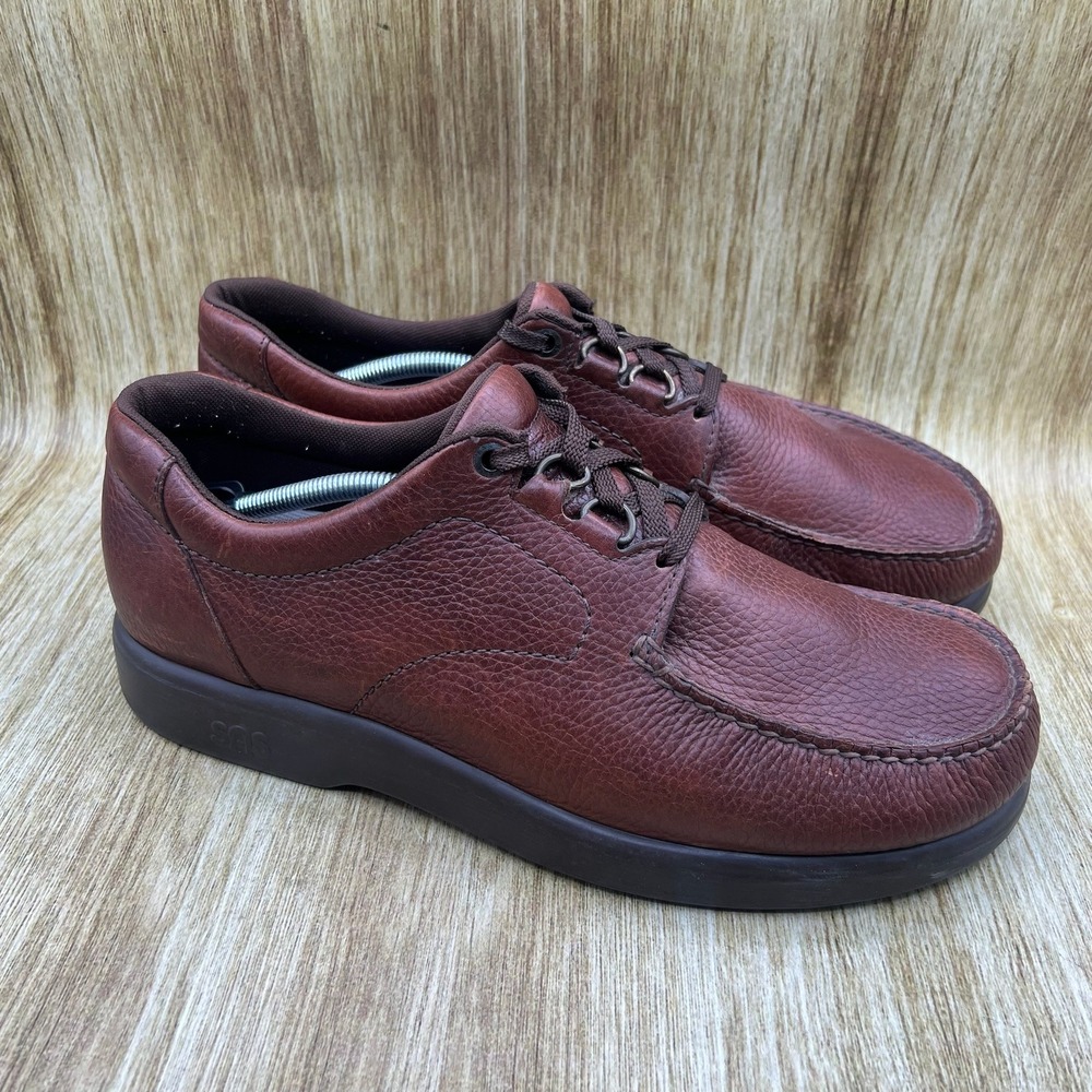 SAS Bout Time Walking Shoes Men's Size 11 Brown‎ Pebbled Leather Moc Toe Lace Up